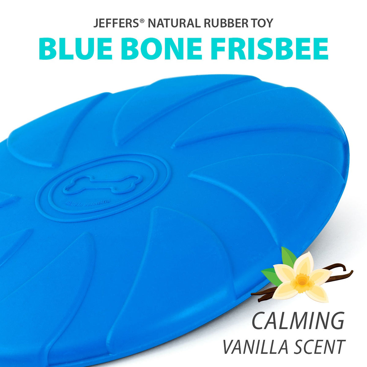 Jeffers Blue Bone Stamped Frisbee Natural Rubber 8 Inch Dog Toy for Fetching & Chewing