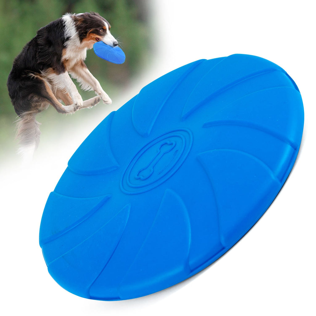 Jeffers Blue Bone Stamped Frisbee Natural Rubber 8 Inch Dog Toy for Fetching & Chewing