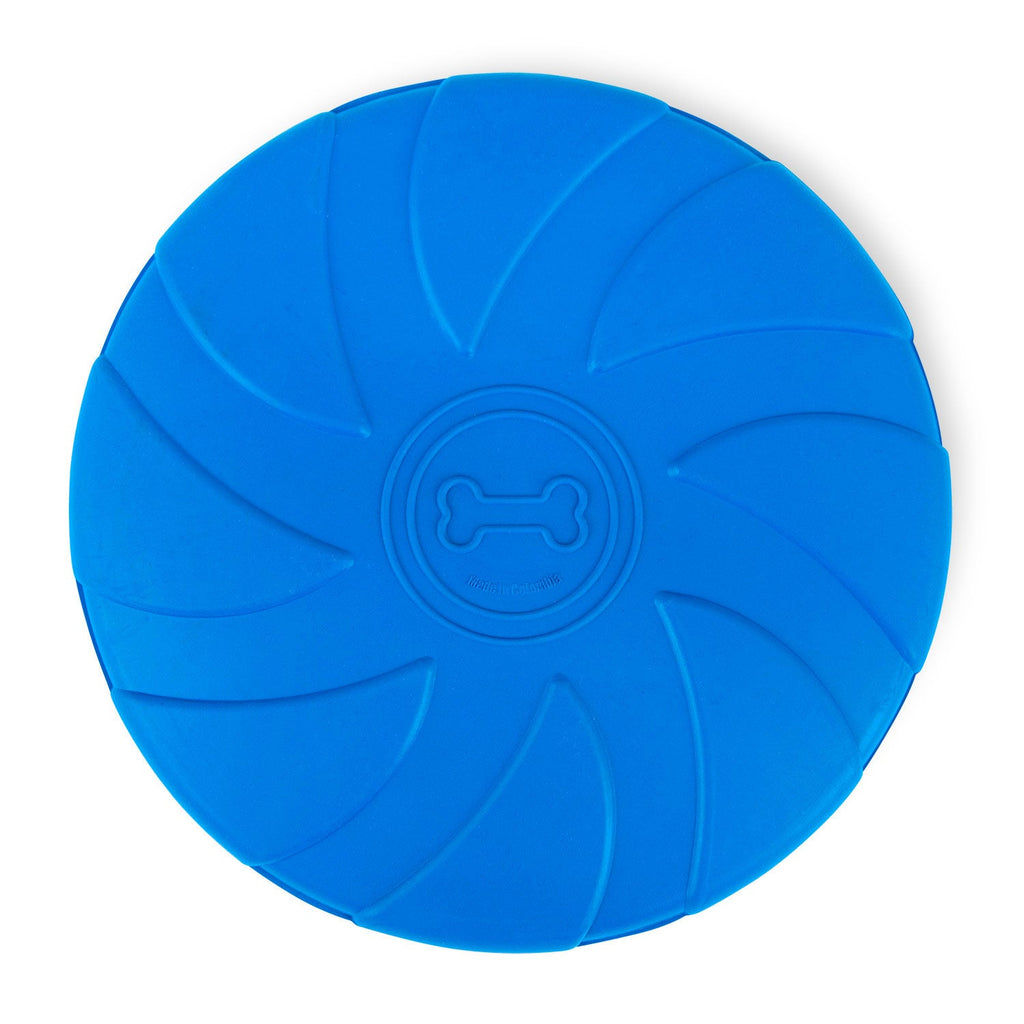 Jeffers Blue Bone Stamped Frisbee Natural Rubber 8 Inch Dog Toy for Fetching & Chewing